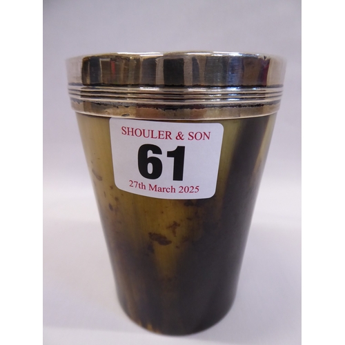 61 - 19thC silver? rimmed horn beaker