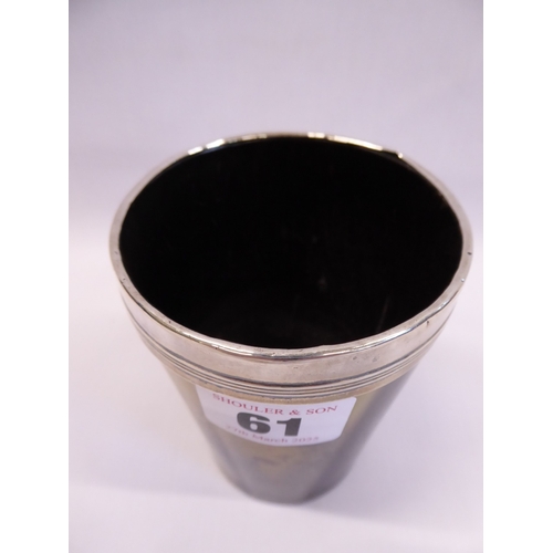 61 - 19thC silver? rimmed horn beaker