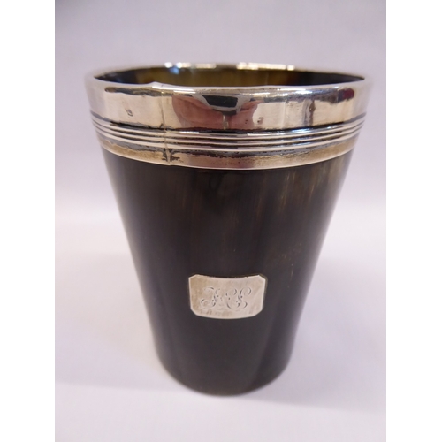 61 - 19thC silver? rimmed horn beaker