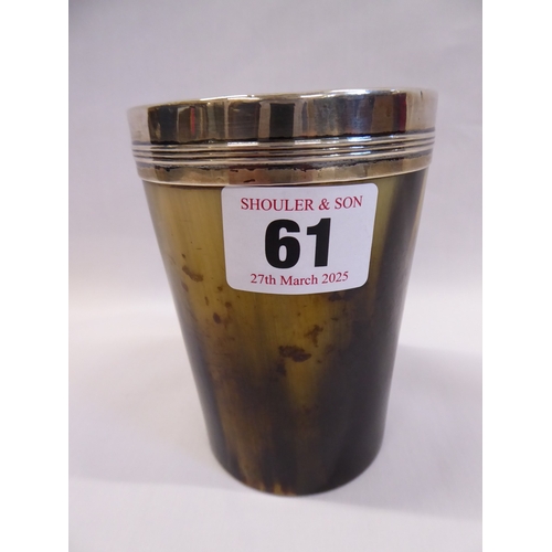 61 - 19thC silver? rimmed horn beaker