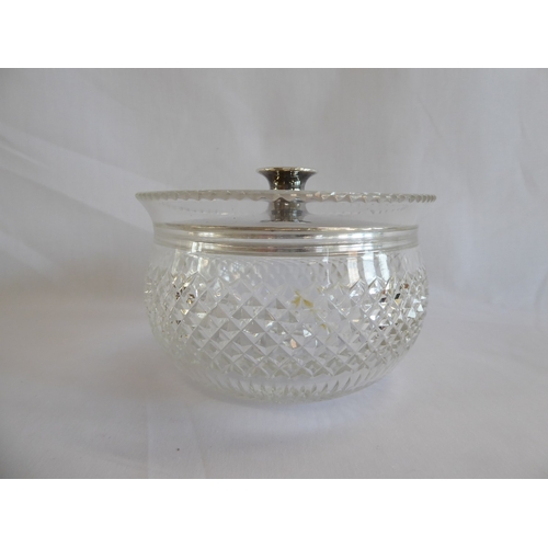 5 - Silver lidded cut glass cotton wool jar (hallmarks worn )