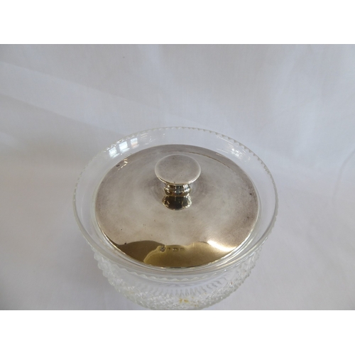 5 - Silver lidded cut glass cotton wool jar (hallmarks worn )