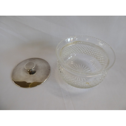 5 - Silver lidded cut glass cotton wool jar (hallmarks worn )