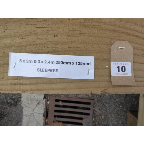 10 - Wooden garden sleepers (3000 x 250 x 100mm) (5) (2400 x 250 x 100mm) (3)