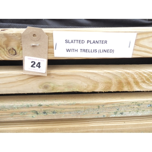 24 - Wooden slatted lined garden planter with trellis (1625 x 900 x 500mm)