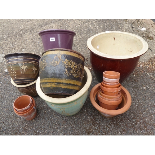 44 - Assorted glazed and terracotta plant pots