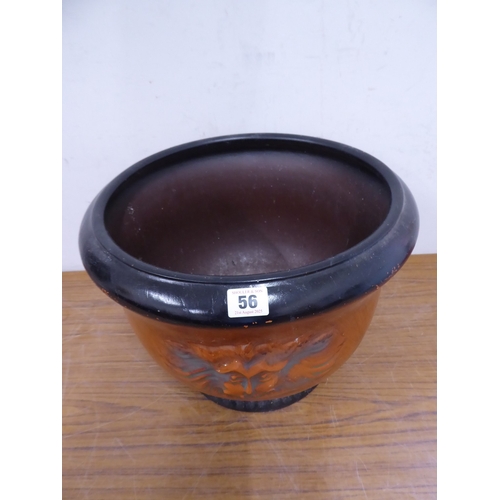 56 - Painted terracotta lion mask plant pot
