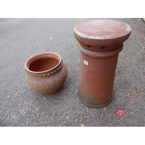 59 - Terracotta chimney pot with separate cowl and plant pot