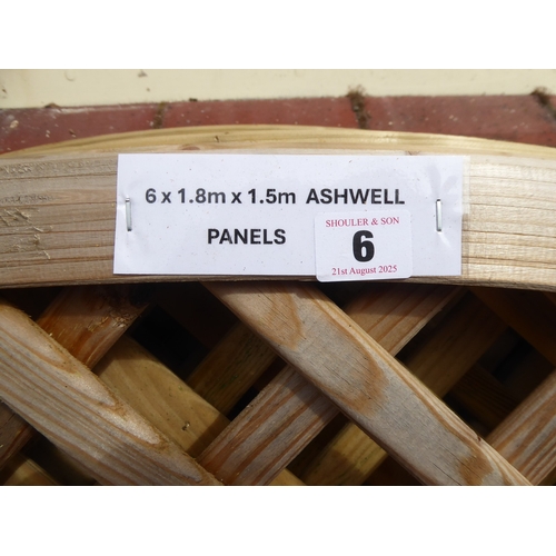 6 - Wooden 'Ashwell' lattice top fence panels (1.8 x 1.5m) (6)