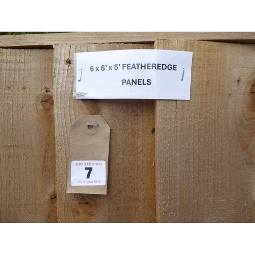 7 - Wooden featheredge fence panels (approximately 6' x 5') (6)