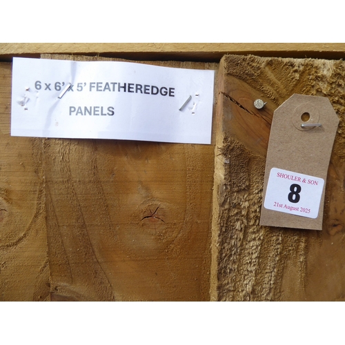 8 - Wooden featheredge fence panels (approximately 6' x 5') (6)