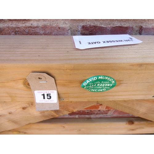 15 - Heavy duty wooden 'Wessex' gate (approximately 12')