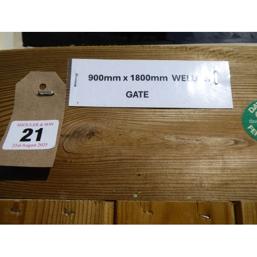 21 - Wooden 'Wellow' tongue and groove arch top gate (6' x 3')
