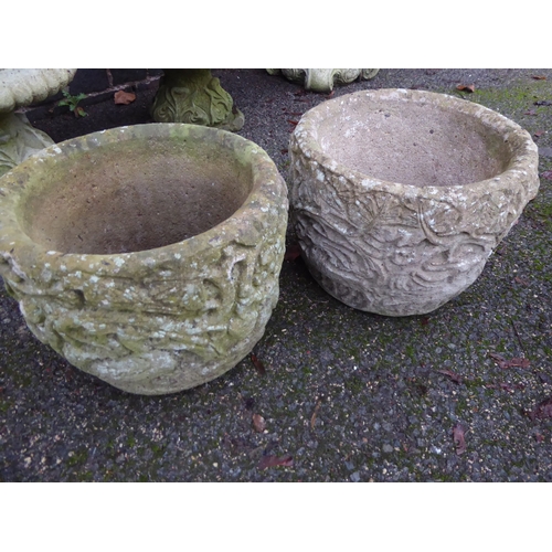 11 - Pair of reconstituted stone circular pedestal planters and circular planters (4)