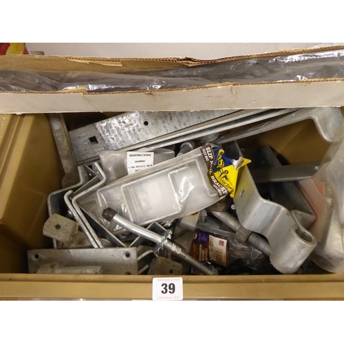 39 - Quantity galvanised field gate hinges, brackets etc.