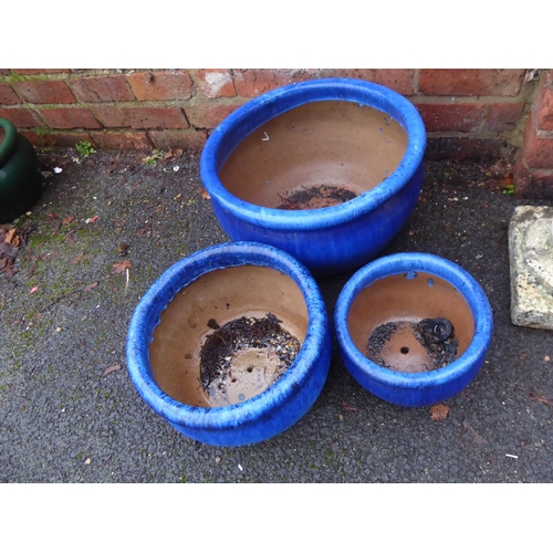 7 - Blue glazed plant pots (3)