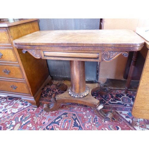 Victorian rosewood fold top blue baize card table