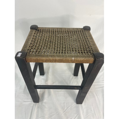 44 - Mahogany Stool With Woven Rope Top