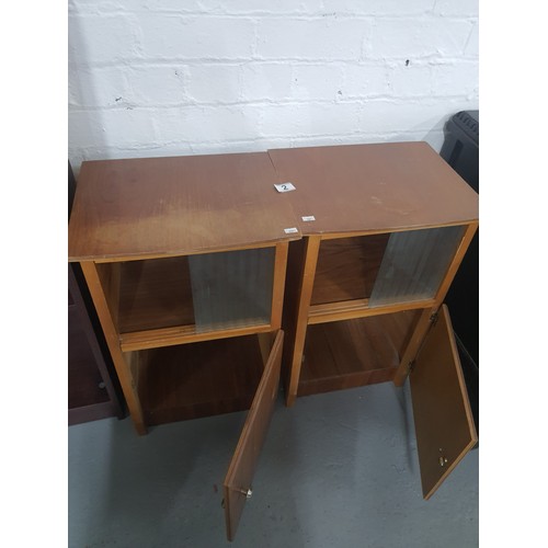 50 - 2 x Glass front Vintage 60s bedside tables