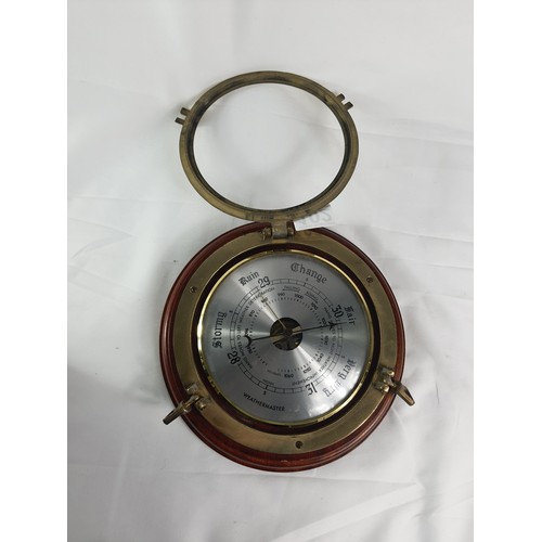 65 - Oak with Brass Porthole Fixings WeatherMaster Barometer