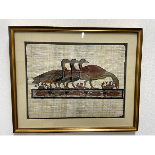 96 - Hand Painted Egyptian Papyrus Painting of 4 Sacred Geese