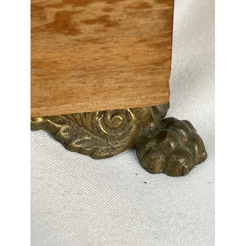 119 - Vintage Walnut and Brass heavy stationary box, with Brass claw feet and inlay