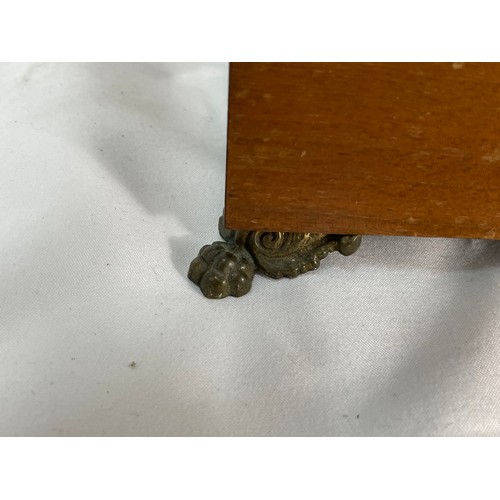 119 - Vintage Walnut and Brass heavy stationary box, with Brass claw feet and inlay