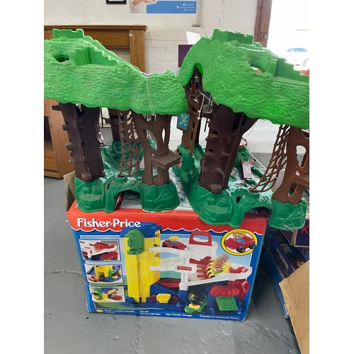 120 - Fisher Price Boxed action ramps garage and 2 Fisher Price Tree houses