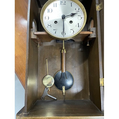 153 - Mahogany Mid Century Pendulum Clock with Key & Pendulums