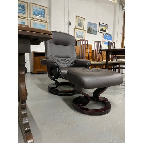 13 - Brown Leather Swivel Lounge Chair & Footstool