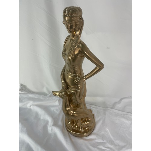 212 - Stunning Statue Of A 1930s Charleston Lady With Her Dog. 24” tall