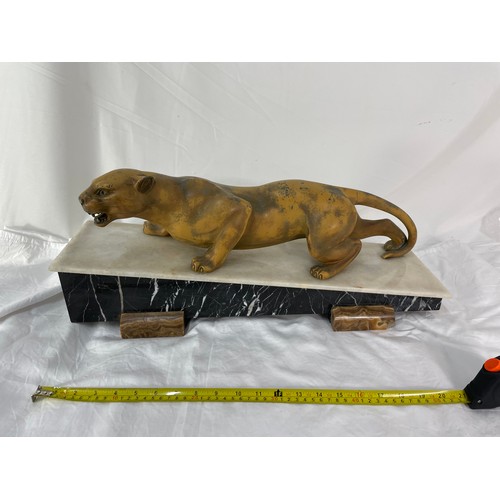 234 - Bronze Jaguar On Marble Plinth 2' Long By 26Cm Tall