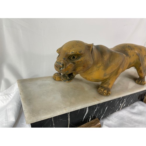 234 - Bronze Jaguar On Marble Plinth 2' Long By 26Cm Tall