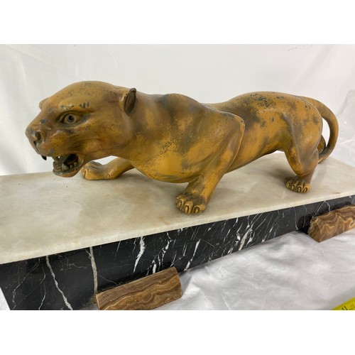 234 - Bronze Jaguar On Marble Plinth 2' Long By 26Cm Tall