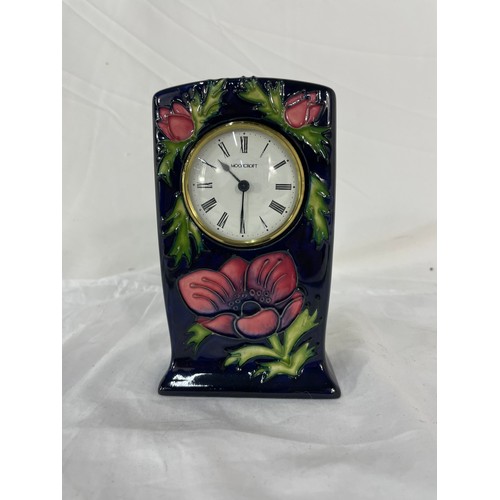 236 - Ltd Edition 34/94 Moorcroft Shrine Clock 'Anemone' On Blue