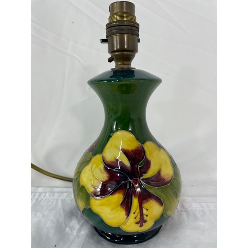 239 - Moorcrof Potteries Table Lamp 'Hibiscus' On Green Ground Approx 24cm