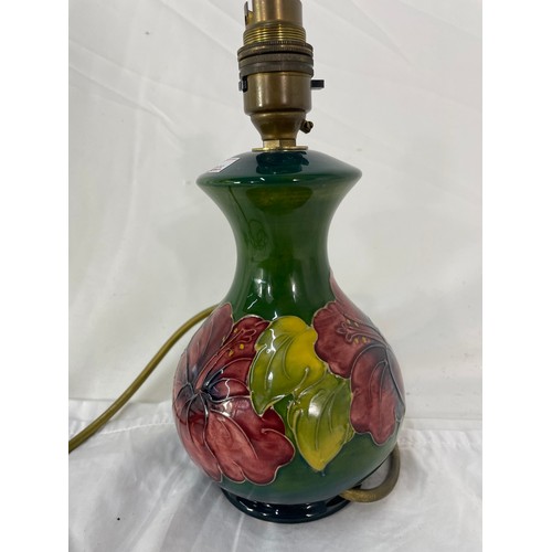 239 - Moorcrof Potteries Table Lamp 'Hibiscus' On Green Ground Approx 24cm