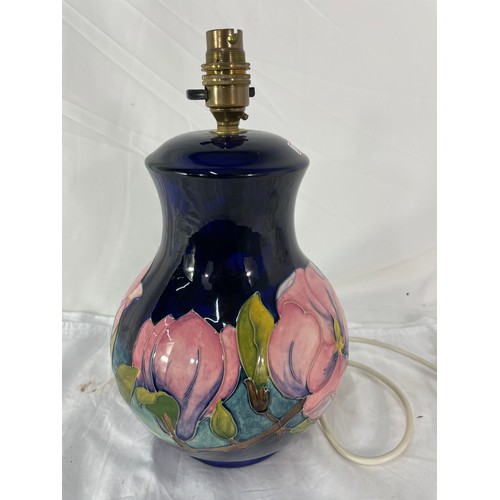 240 - Large Moorcroft Table Lamp 'Magnolia' on Blue Ground 34 cm