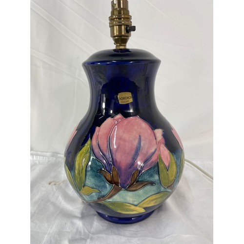 240 - Large Moorcroft Table Lamp 'Magnolia' on Blue Ground 34 cm