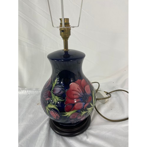 242 - Early Wood based Large Table Lamp 'Clematis' On Blue Groundn 34cm