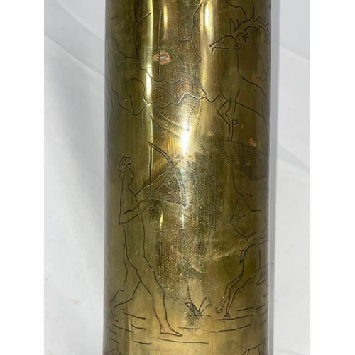 253 - Highly Detailed Trench Art Shell From WW1 Inscribed 'Arras 1914-1918 The Border Regiment'