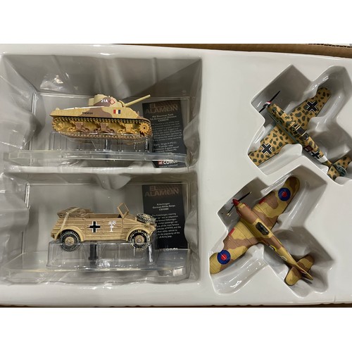 258 - WW2 North America El Alanein Corgi Die Cast M4 Sherman Tank, Kuberwagen German Afrikan Korps & 2 x P... 