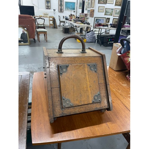 273 - Antique Oak Coal Bin With Original Liner Trademark The Ball & Cross Of St Pauls