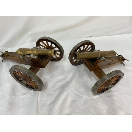 332 - Pair Of Oak & Brass Cannons