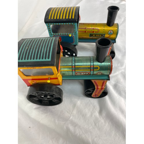 334 - 2 x Vintage Czechoslovakian Wind Up Tin Toy Steam Rollers