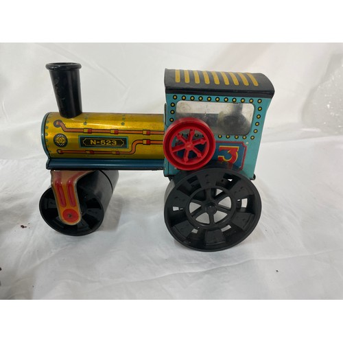 334 - 2 x Vintage Czechoslovakian Wind Up Tin Toy Steam Rollers