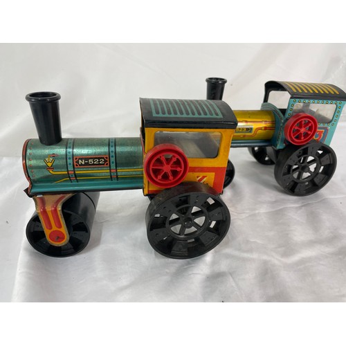 334 - 2 x Vintage Czechoslovakian Wind Up Tin Toy Steam Rollers