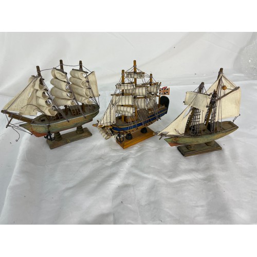 335 - 3 X Ornamental Frigates On Plinths