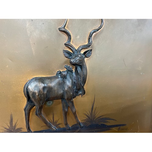 72 - South African Copper Picture With 3D Stag