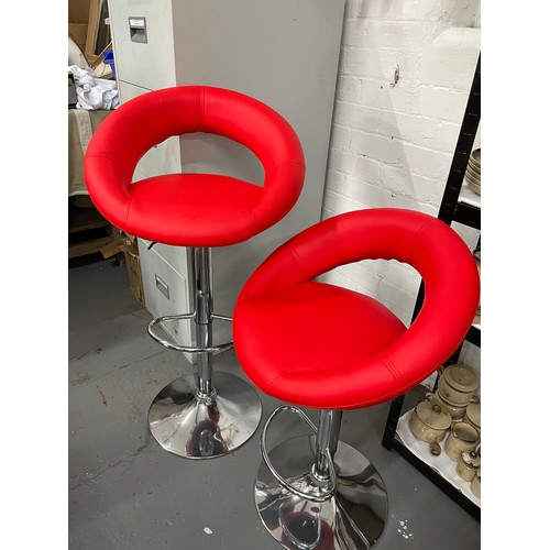 123 - 2 x New Red Cushioned Leatherette Bar Stools